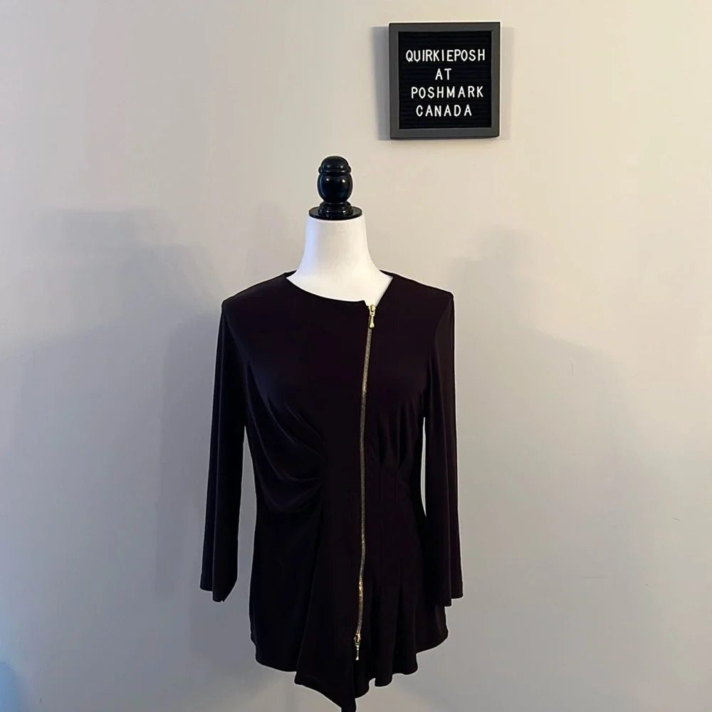 Joseph Ribkoff Brown long sleeve with gold zipper absolutely gorgeous, easy care - Picture 3 of 8